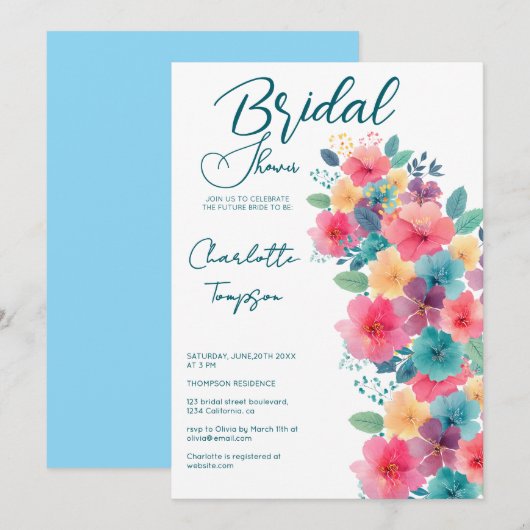 Kleurrijke Bloesems Bruidsfeest Kaart (Voorkant / Achterkant)