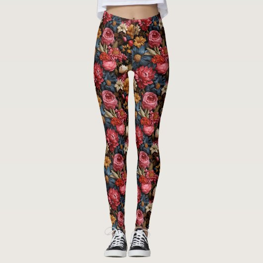 Kleurrijke bloesems en bladeren leggings (Voorkant)