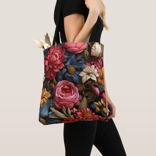Kleurrijke bloesems en bladeren tote bag (Dichtbij)