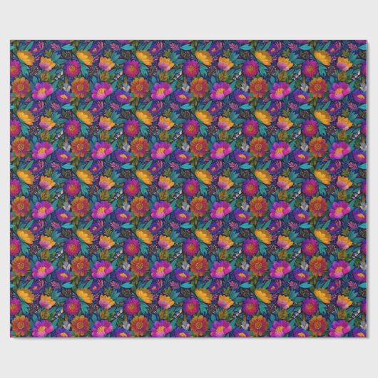 Kleurrijke Bloesems Exotisch Bloempatroon Cadeaupapier (Vlak)