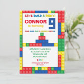 Kleurrijke Blokken 9e Verjaardag Party Building Bl Kaart (Staand voorkant)