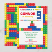 Kleurrijke Blokken 9e Verjaardag Party Building Bl Kaart (Voorkant / Achterkant)