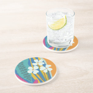 Kleurrijke Blokken Moderne Bloemen Zandsteen Onderzetter