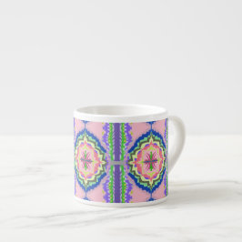 Kleurrijke Bloom Kaleidoscoop: Roze & Smaragd Mand Espresso Kop