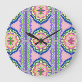 Kleurrijke Bloom Kaleidoscoop: Roze & Smaragd Mand Grote Klok