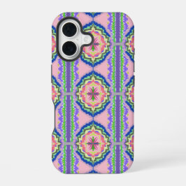 Kleurrijke Bloom Kaleidoscoop: Roze & Smaragd Mand iPhone 16 Hoesje