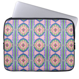 Kleurrijke Bloom Kaleidoscoop: Roze & Smaragd Mand Laptop Sleeve