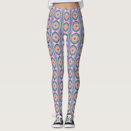 Kleurrijke Bloom Kaleidoscoop: Roze & Smaragd Mand Leggings