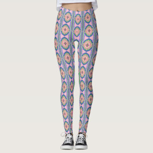 Kleurrijke Bloom Kaleidoscoop: Roze & Smaragd Mand Leggings