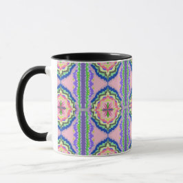 Kleurrijke Bloom Kaleidoscoop: Roze & Smaragd Mand Mok