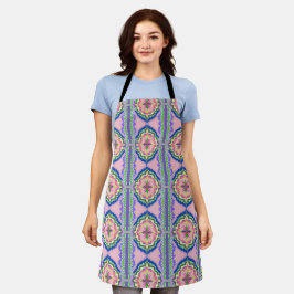Kleurrijke Bloom Kaleidoscoop: Roze & Smaragd Mand Schort