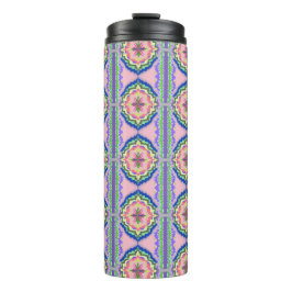 Kleurrijke Bloom Kaleidoscoop: Roze & Smaragd Mand Thermosbeker
