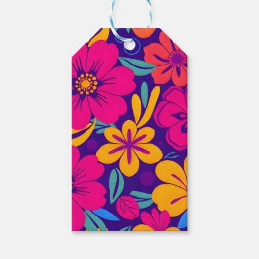 Kleurrijke Blooms-Dopamine Style-Retro bloemen Cadeaulabel (Voorkant)