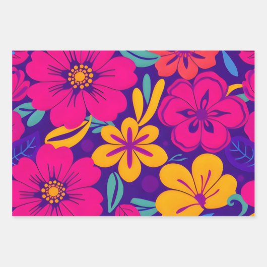Kleurrijke Blooms-Dopamine Style-Retro bloemen Inpakpapier Vel (Voorkant 3)