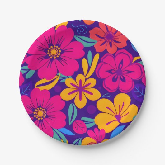 Kleurrijke Blooms-Dopamine Style-Retro bloemen Papieren Bordje (Voorkant)