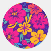 Kleurrijke Blooms-Dopamine Style-Retro bloemen Ronde Sticker (Voorkant)