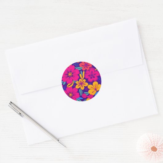 Kleurrijke Blooms-Dopamine Style-Retro bloemen Ronde Sticker (Envelop)