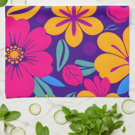 Kleurrijke Blooms-Dopamine Style-Retro bloemen Theedoek (Gevouwen)