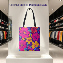 Kleurrijke Blooms-Dopamine Style-Retro bloemen Tote Bag