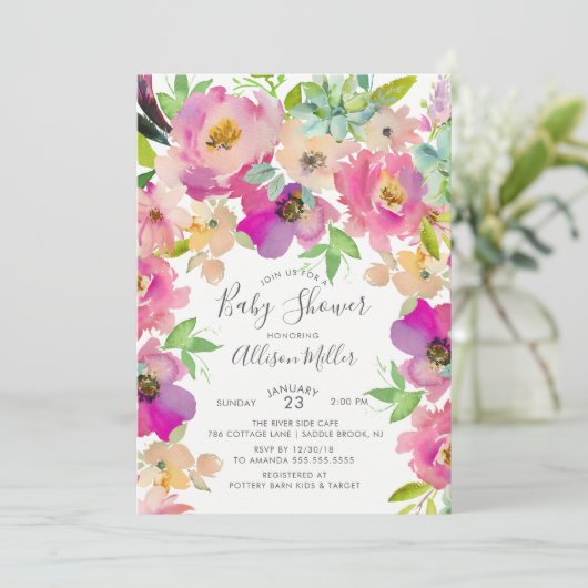 Kleurrijke Blooms Floral Baby shower Invitation Kaart (Staand voorkant)