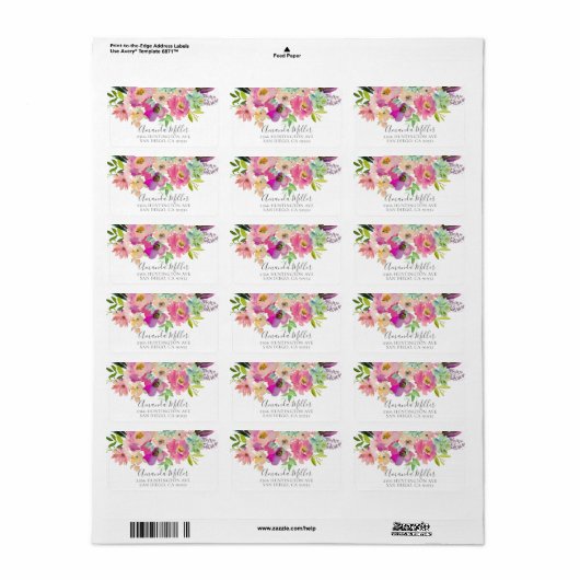 Kleurrijke Blooms Floral retour adreslabel Etiket (Full Sheet)