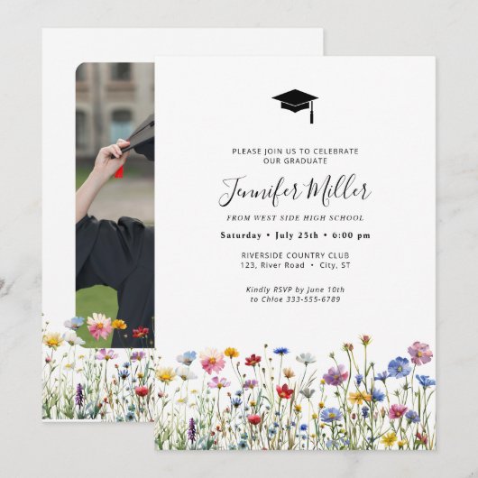 Kleurrijke blooms Graduation Party Foto Feestdagenkaart (Voorkant / Achterkant)