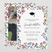 Kleurrijke blooms hand getrokken Graduation Party  Feestdagenkaart (Voorkant / Achterkant)