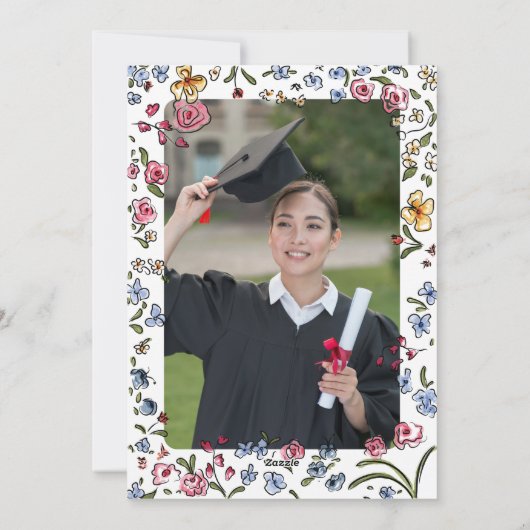 Kleurrijke blooms hand getrokken Graduation Party  Feestdagenkaart (Achterkant)