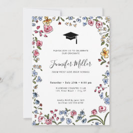 Kleurrijke blooms hand getrokken Graduation Party  Feestdagenkaart