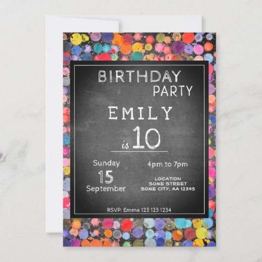 Kleurrijke Blot Chalkboard Kids Verjaardag Kaart (Voorkant)