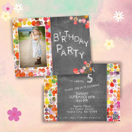 Kleurrijke Blots Chalkboard Kinder foto Verjaardag Briefkaart