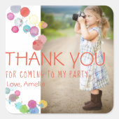 Kleurrijke Blots Kinder Foto Dank u Verjaardagsfee Vierkante Sticker (Voorkant)