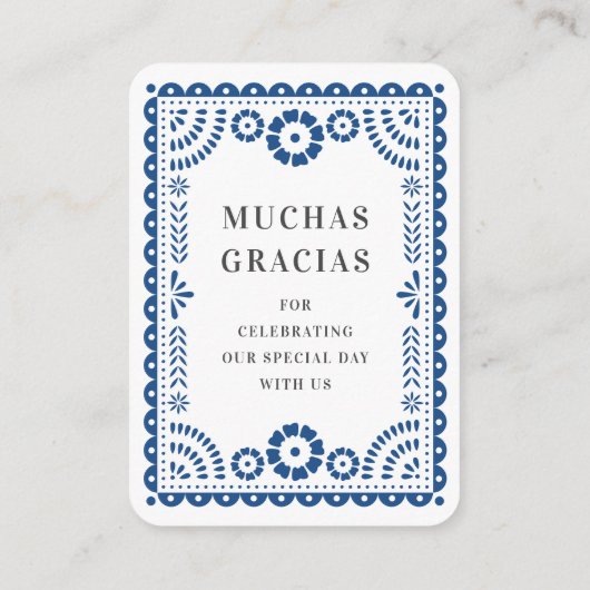 Kleurrijke Blue Papel Picado bruiloft gunst Label Informatiekaartje (Achterkant)