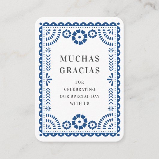 Kleurrijke Blue Papel Picado bruiloft gunst Label Informatiekaartje (Voorkant)