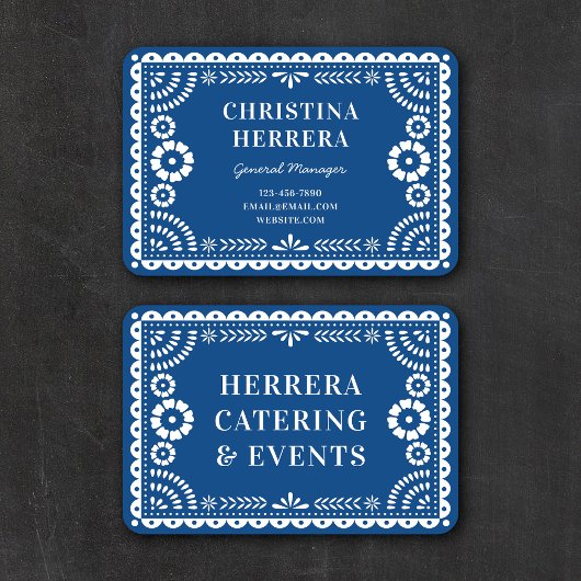 Kleurrijke Blue Papel Picado Catering Event Stylis Visitekaartje