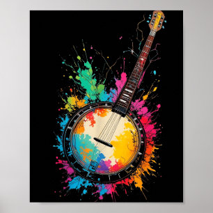 Kleurrijke bluegrass banjo kleur spatjes muziek li poster