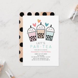 Kleurrijke Boba Bubble Tea Feestje 1e Verjaardag Kaart