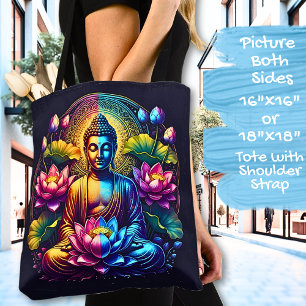 Kleurrijke Boeddha met Lotus bloemen Tote Bag