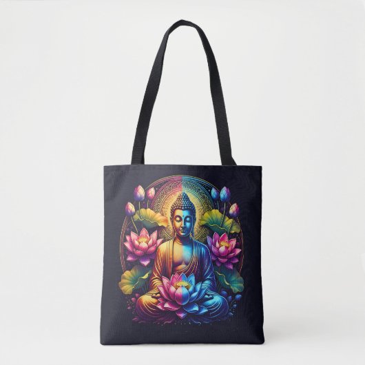 Kleurrijke Boeddha met Lotus bloemen Tote Bag (Voorkant)
