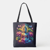 Kleurrijke Boeddha met Lotus bloemen Tote Bag (Achterkant)
