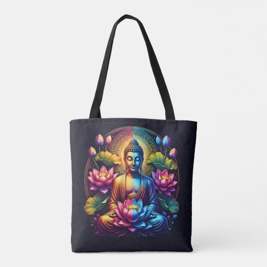 Kleurrijke Boeddha met Lotus bloemen Tote Bag (Achterkant)
