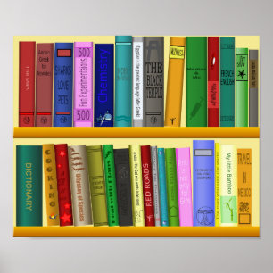 Kleurrijke boeken, klaslokaal of bibliotheekruimte poster