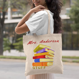 Kleurrijke boeken van leraren personeel terug naar tote bag