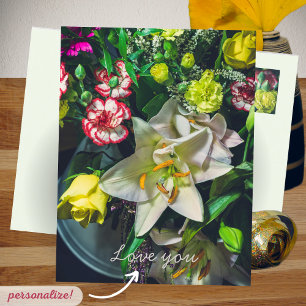 Kleurrijke boeket met eenvoudig aanpasbaar briefkaart