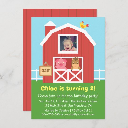 Kleurrijke Boerderij Barnyard Animal Birthday Part Kaart (Voorkant / Achterkant)