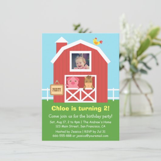 Kleurrijke Boerderij Barnyard Animal Birthday Part Kaart (Staand voorkant)