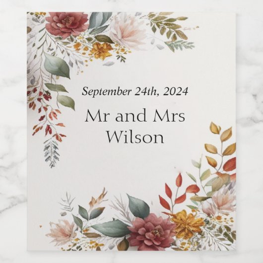 Kleurrijke Boheemse Bloem Bruiloft Wijnlabels Wijn Etiket (Enkel label)