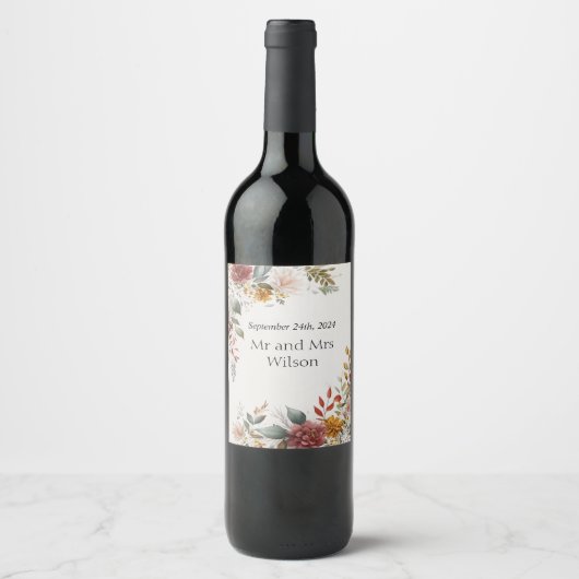 Kleurrijke Boheemse Bloem Bruiloft Wijnlabels Wijn Etiket (Voorkant)