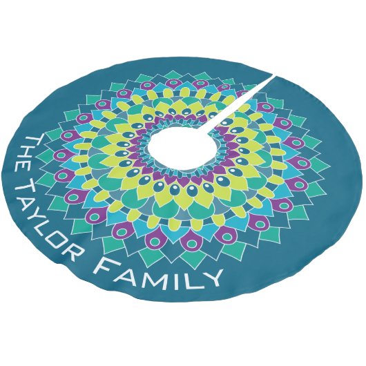 Kleurrijke Boheemse Bloem met blauw en groen Kerstboom Rok (Gekanteld)