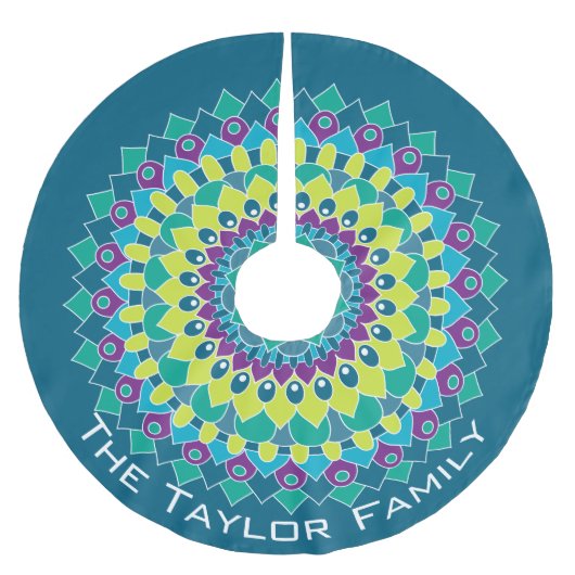 Kleurrijke Boheemse Bloem met blauw en groen Kerstboom Rok (Voorkant)